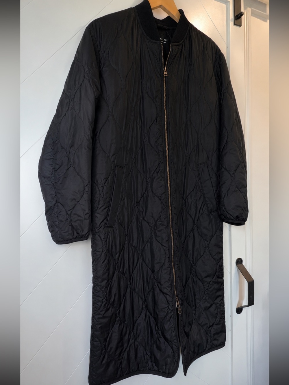 NWOT Everlane The ReNew Long Liner charcoal Black jacket coat quilted Small - Picture 14 of 16